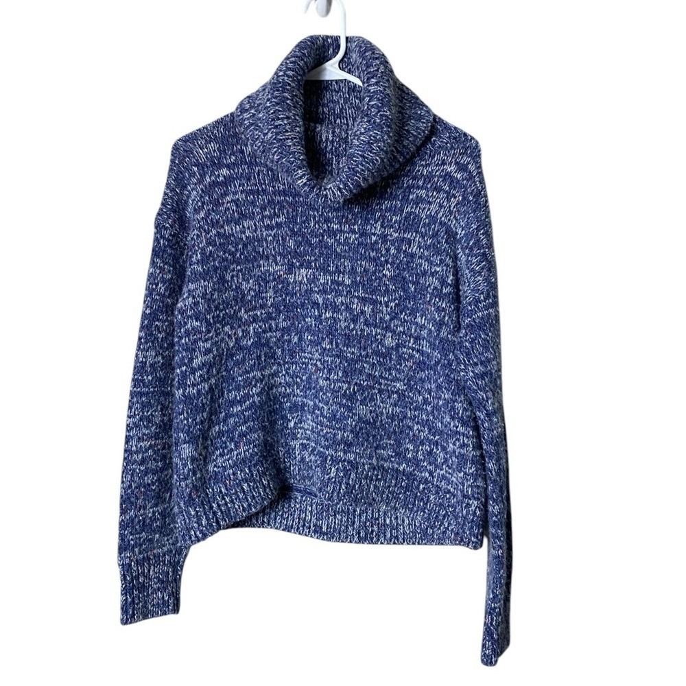 Lou & Grey Chunky Wool Sweater Small Cowl Neck Fisherman Indie Cabincore Blue